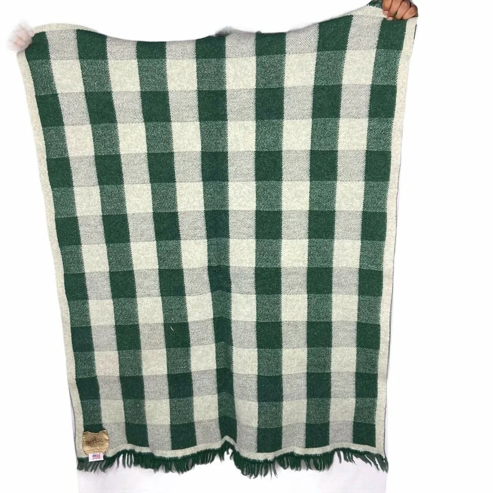 Milwaukee Bucks Wool Blanket Imperial Stock Ranch Green Plaid Leather Patch